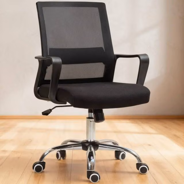 ERGOVEXA Modern Black Fabric Task Chair for Home Office with Armrests and Swivel Wheels