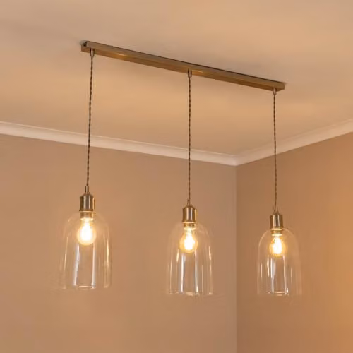 ValueLights Kira 3 Drop Bar Glass Dome Pendant Light in Brushed Chrome with Bulbs – 2