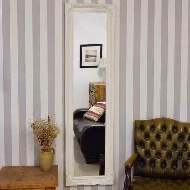 MirrorOutlet Hamilton White Shabby Chic Design Full Length Wall Mirror, W: 46 cm, H: 168 cm, D: 30 cm