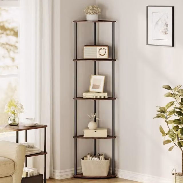 SONGMICS HOME 5 Tier Industrial Corner Shelf, Brown, H 139 x W 38.3 x D 27 cm