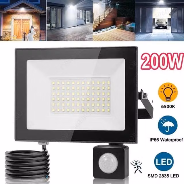 FLAVORA 200W LED Floodlight in Black with IP65 Waterproof Rating and Cool White Light – 1
