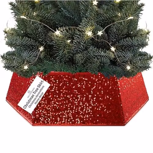 Deco Express Christmas Tree Skirt in Red Sequin, 68 x 25 cm
