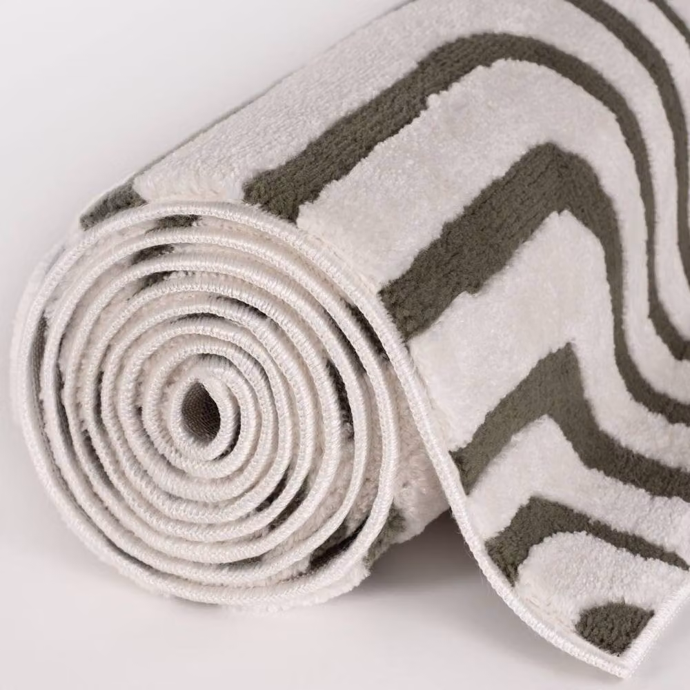 THE RUGS Loft Curved Line Living Room Area Rug in Olive Green, W/D: 120 x 170 cm – 7