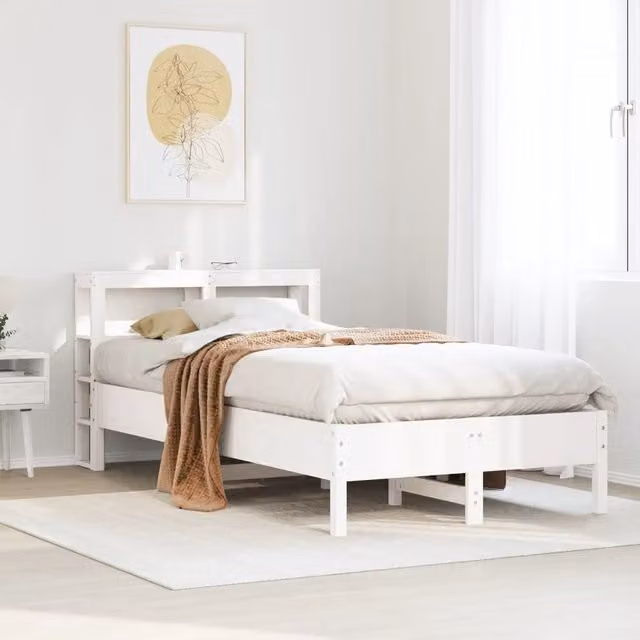 Berkfield Home Small Double Solid Wood Pine Bed Frame in White, W/D/H: 120 x 190 cm
