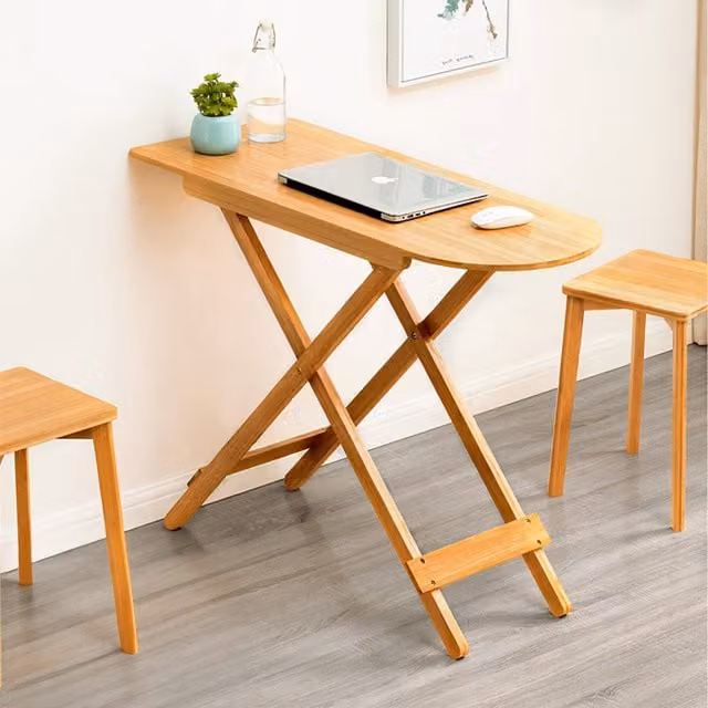 Komore Brown Foldable Wooden Side Table with Rectangular Top and X-Frame Design