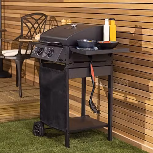 Charles Bentley 2 Burner Gas BBQ Grill in Steel, Silver and Black, 7.2kW, W: 101 cm, D: 96.5 cm