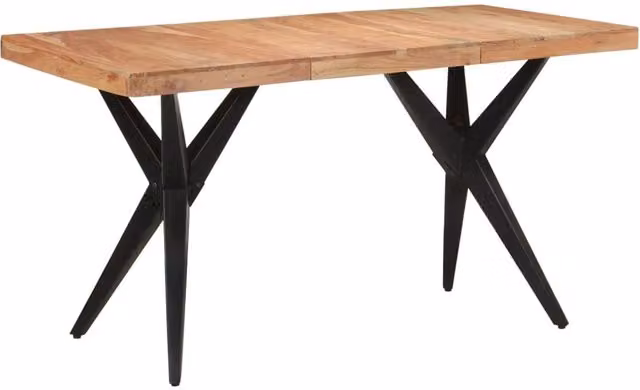 Berkfield Home Rectangular Acacia Wood Dining Table in Black and Multicolour, W/D/H: 140 x 70 x 76 cm