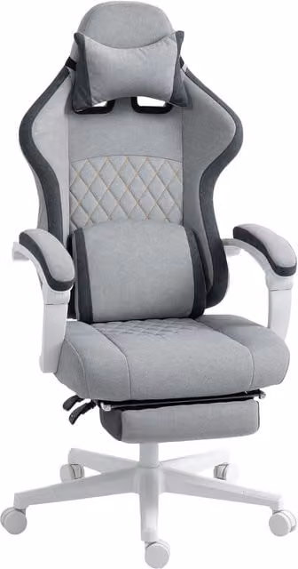 HOMCOM Ergonomic High Back Grey Velvet Gaming Chair with Footrest and Headrest