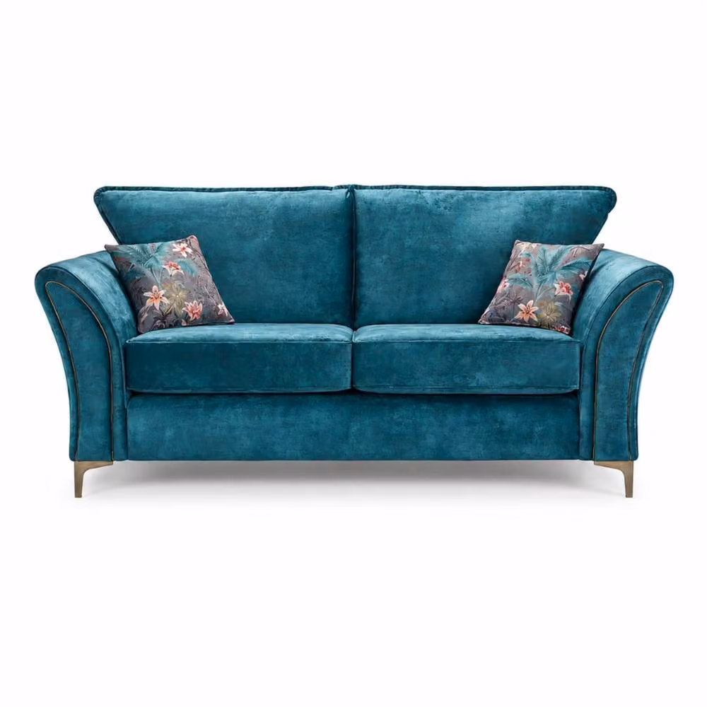 Stratus Interiors Pasha L-Shape Modern Upholstered Fabric and Velvet Sofa in Petrol Blue with Scatter Cushions and Solid Wood Frame – 3