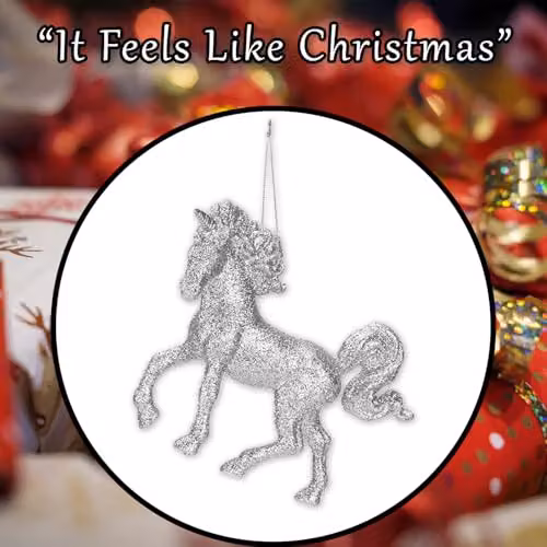 VFM e-Store Silver Glitter Unicorn Hanging Christmas Tree Ornament, 13 cm – 7