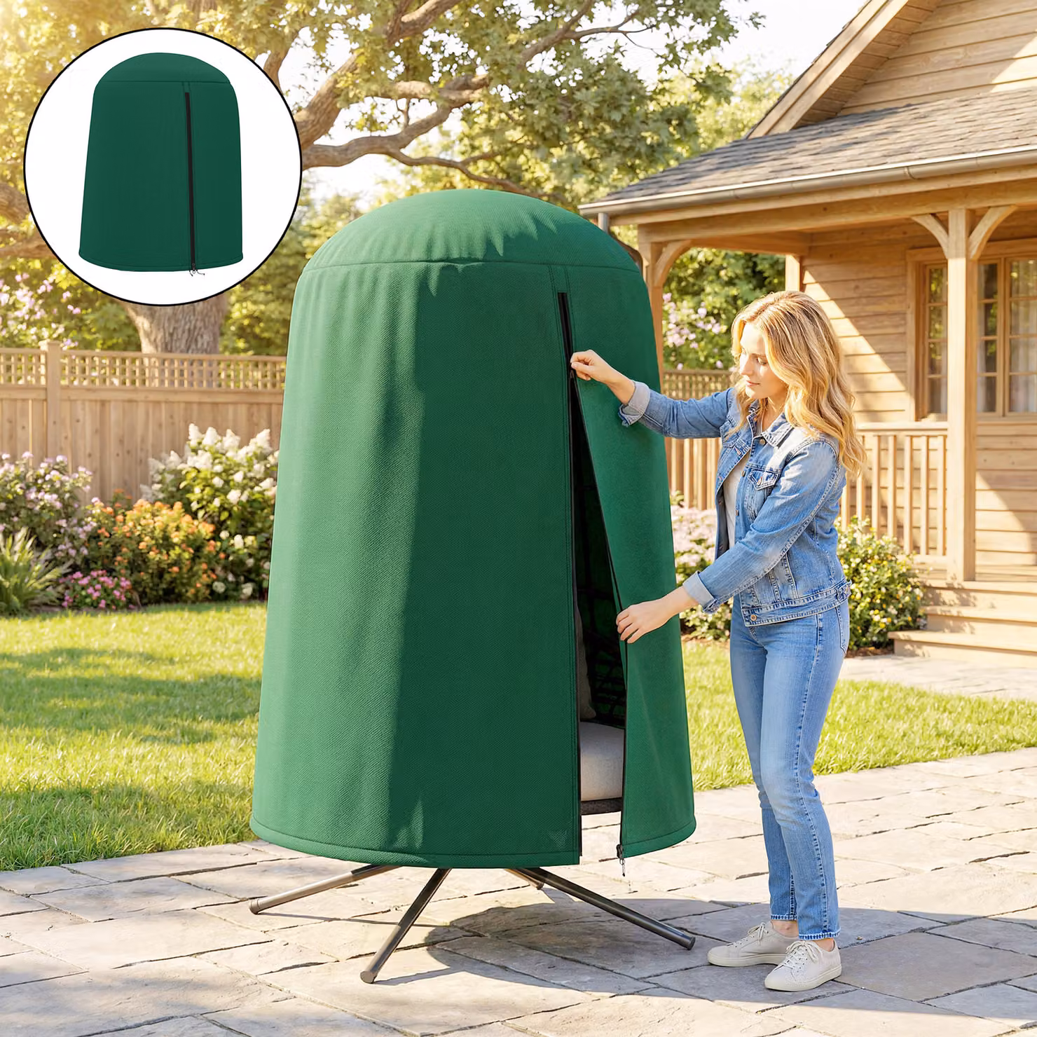 Outsunny Green Hanging Egg Chair Furniture Cover with Oxford Fabric and Zip, H: 190 cm, Φ: 128 cm – 7