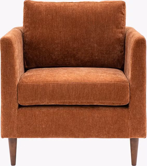Perch & Parrow Sloucher Mid-Century Armchair in Orange and Brown Fabric