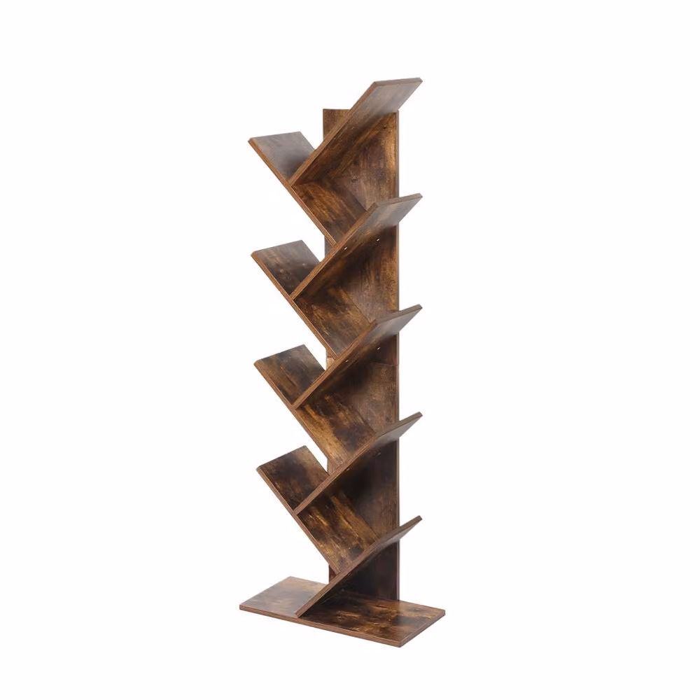 Levede 8-Tier Tree Bookshelf in Brown Rustic Wood and MDF – 2