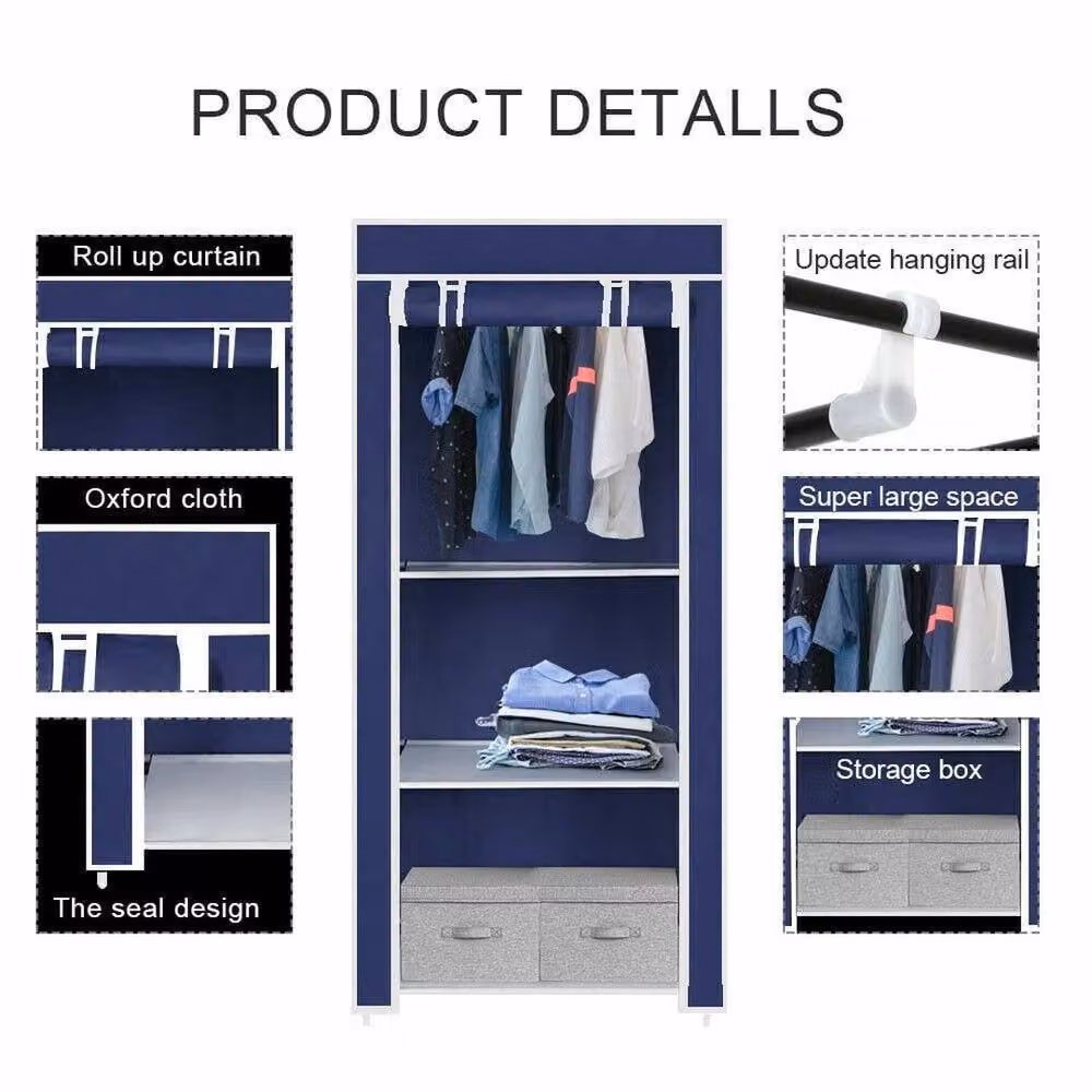 PAWNORA Modern Blue Freestanding Bedroom Wardrobe with Roll Shutter Doors and Hanging Rod – 2