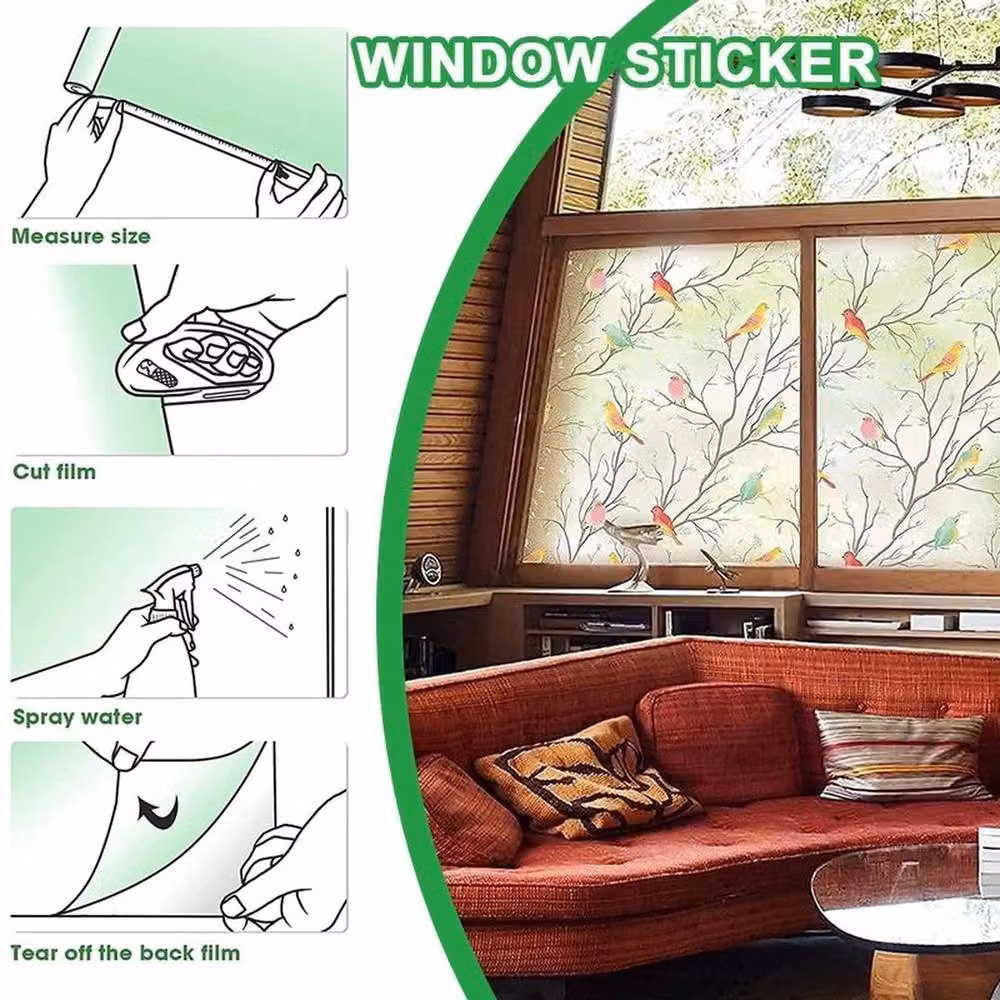 PAWNORA Frosted Bird Removable Window Film, Clear, W: 90 cm, H: 200 cm – 2