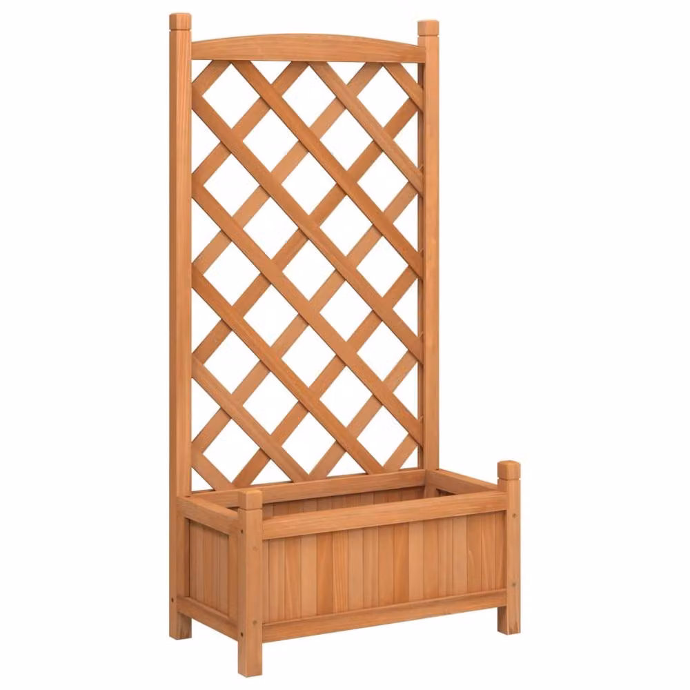 Berkfield Home Brown Solid Wood Fir Planter with Trellis – 2