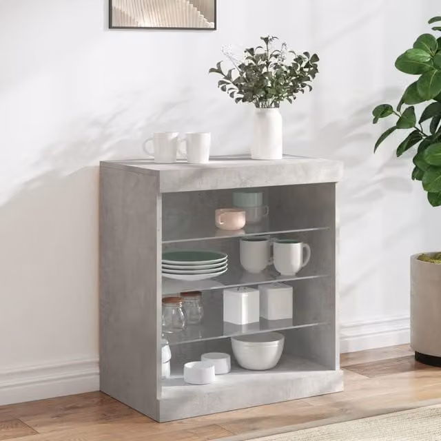 Berkfield Home Modern Sideboard with Integrated LED Lights in Concrete Grey, W: 60.5 cm, D: 37 cm, H: 67 cm – 1