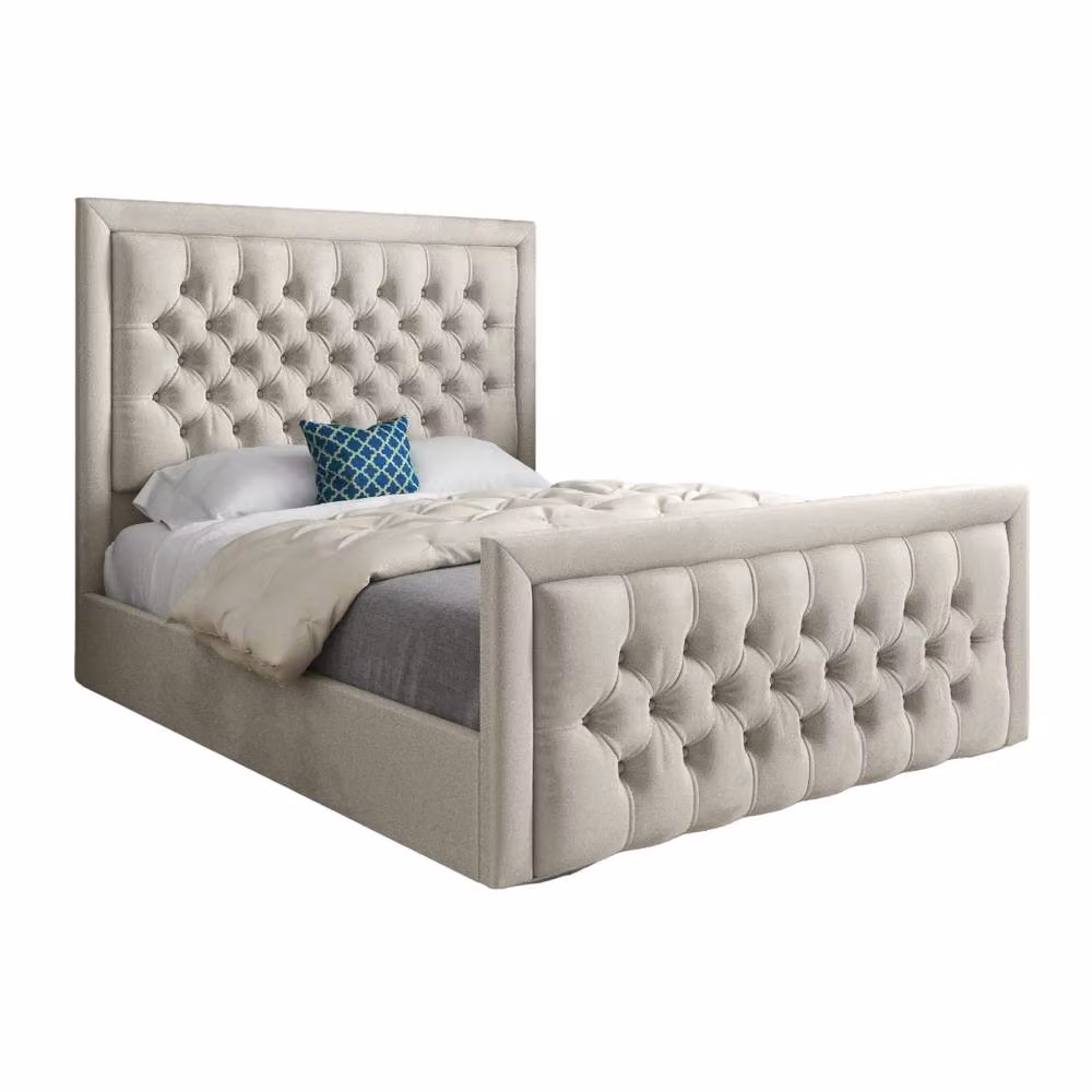 KDMD Swanscombe Upholstered Designer Bed Frame in Beige Velvet, W/D/H: 200 x 137 x 189 cm – 2