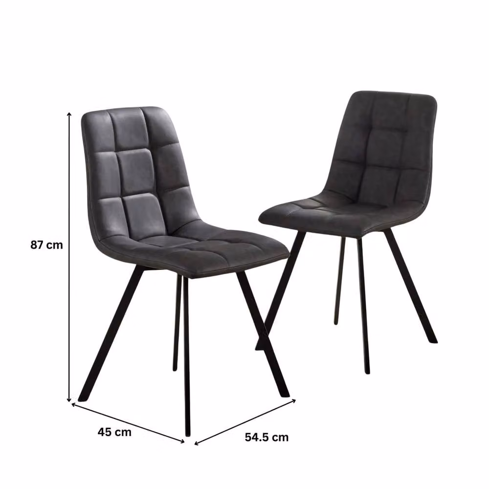 FORGEVIO Set of 2 Grey Fabric Dining Chairs with Black Metal Legs – 2
