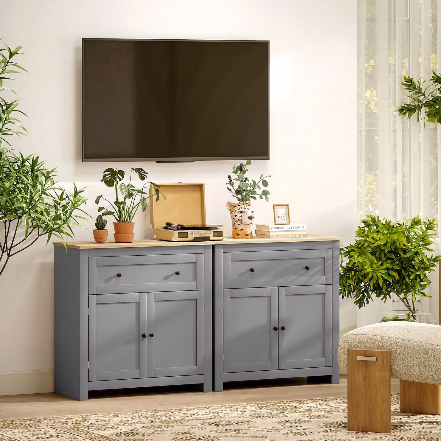 HOMCOM Modern Grey Sideboard Storage Cabinet with Adjustable Shelf, Drawer and Double Doors – 5