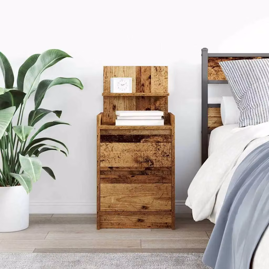 Berkfield Home Bedside Cabinet with 2 Drawers in Brown Old Wood, W/D/H: 38 x 34 x 80 cm – 3