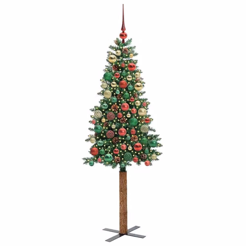 Berkfield Home Slim Green Christmas Tree, Height: 180 cm, PVC and Solid Pine Wood – 3