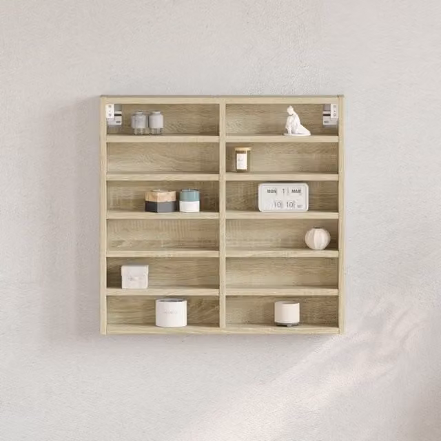 Berkfield Home Sonoma Oak Vitrine Cabinet with Glass Doors, Brown, W/D/H: 60 x 8.5 x 58 cm