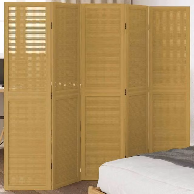 Berkfield Home 5 Panel Room Divider in Brown Solid Paulownia Wood