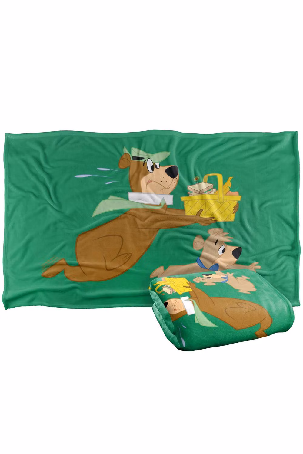 Warner Bros. Yogi Bear Yogi and Boo Boo Steal Picnic Basket Super Soft Fluffy Polyester Blanket, Large, Multicolour and Green – 2