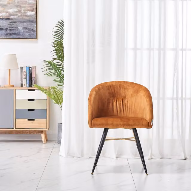 Life Interiors Set of 2 Vittorio Velvet Dining Chairs with Armrests and Black Metal Legs in Yellow
