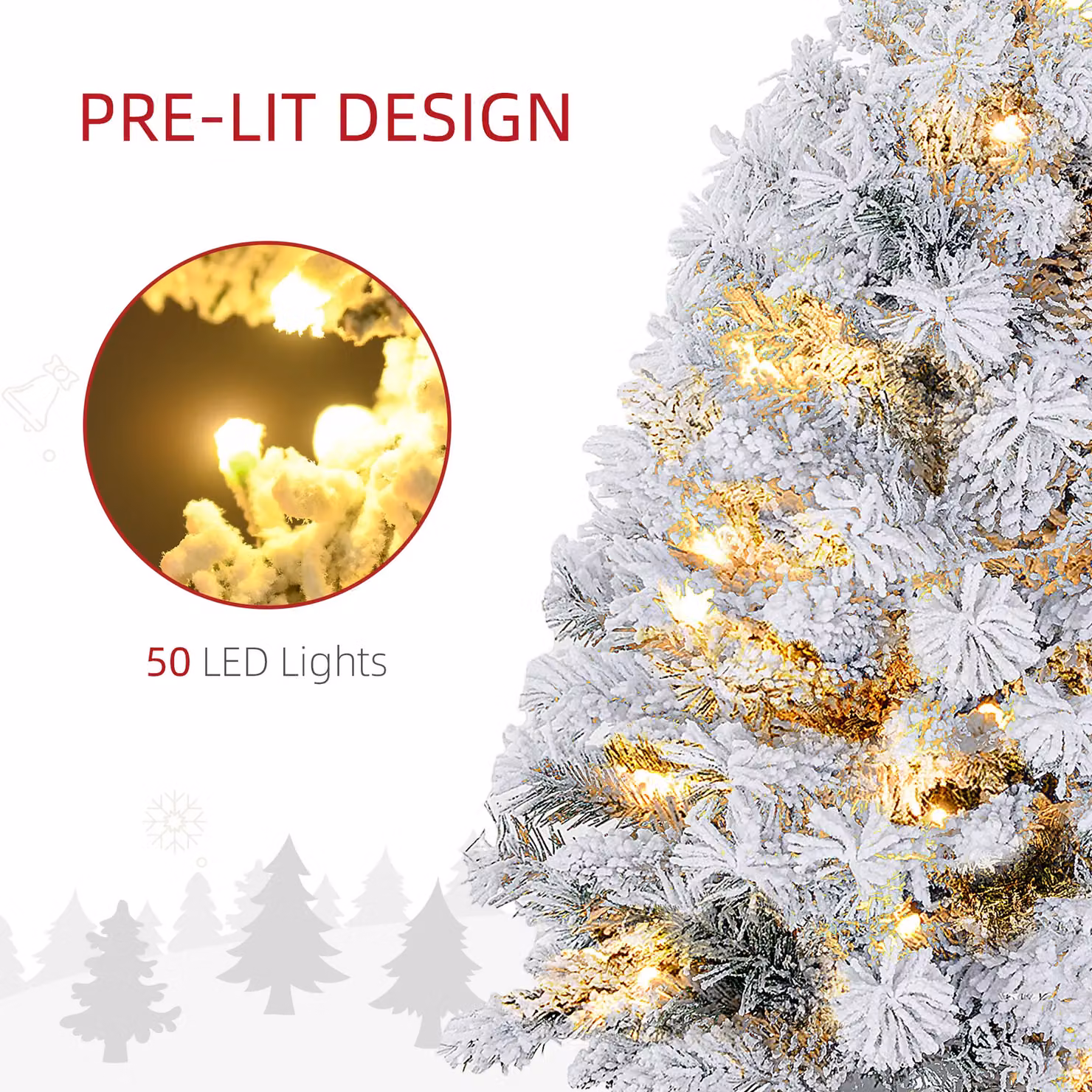 HOMCOM 3ft Tabletop Artificial Christmas Tree with LED Lights and Concrete Base in Green and White – 4