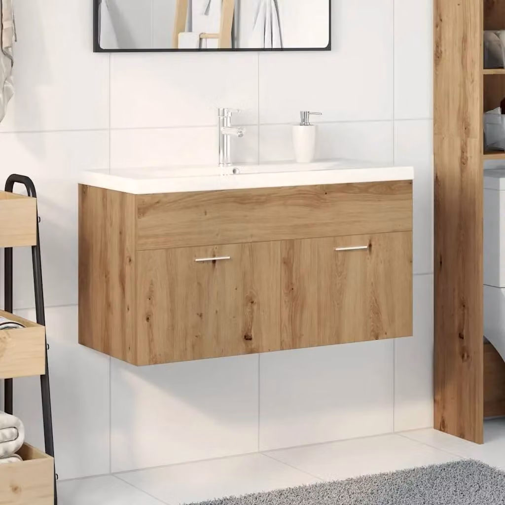 Berkfield Home Artisan Oak Sink Cabinet with Built-in Basin in Brown – 2