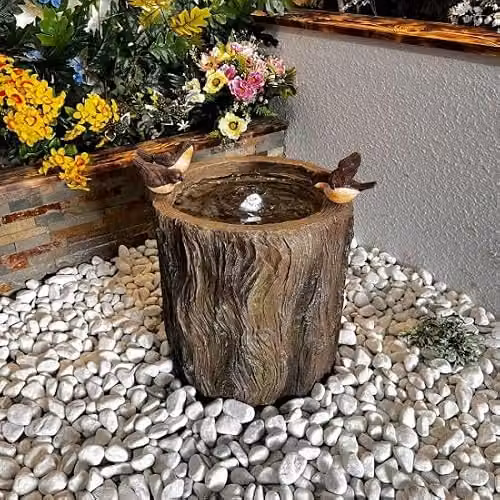 Tranquility Bird on Log Mains Power Tabletop Water Feature in Natural Brown Resin – 2