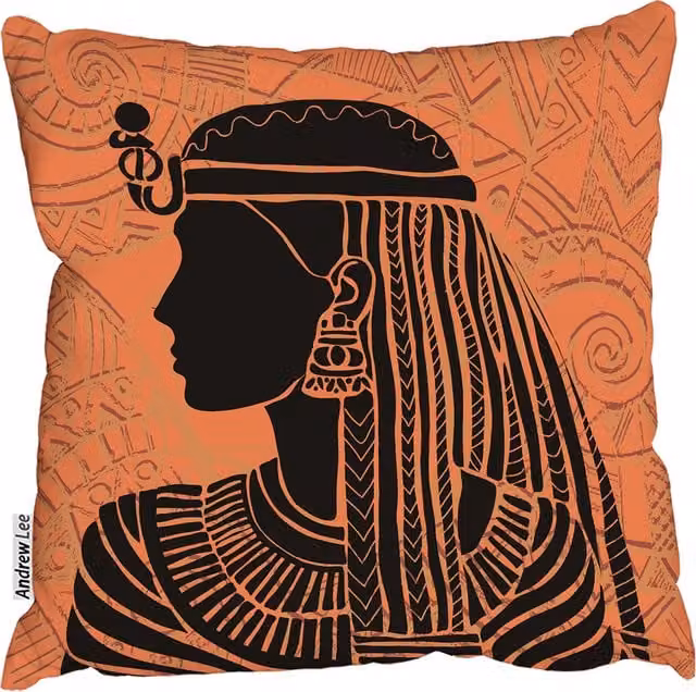 Andrew Lee Egyptian Woman Graphic Square Orange Cushion, W/D/H: 60 x 60 x 1 cm