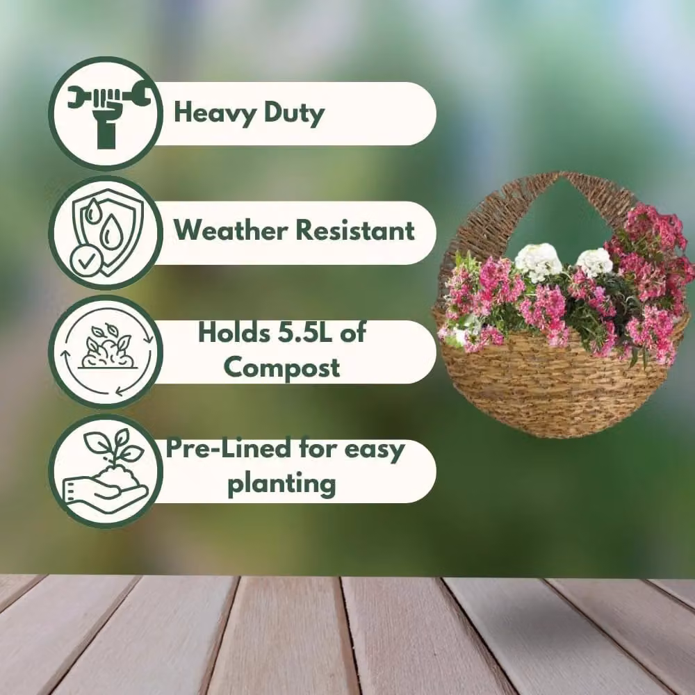 Marco Paul Beige Round Rattan Hanging Flower Basket Planter, Diameter: 40.5 cm – 3