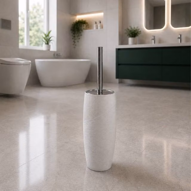 Showerdrape Ripple Textured Toilet Brush and Holder in White