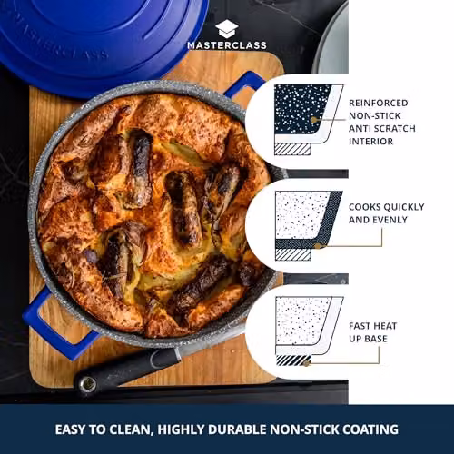 MasterClass Cast Aluminium Non-Stick Casserole Dish with Self-Basting Lid, Blue, Diameter: 28 cm, Volume: 4 l – 4