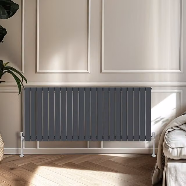 Right Radiators Single Panel Flat Panel Horizontal Radiator in Anthracite Grey, Height: 60 cm, Width: 142.8 cm