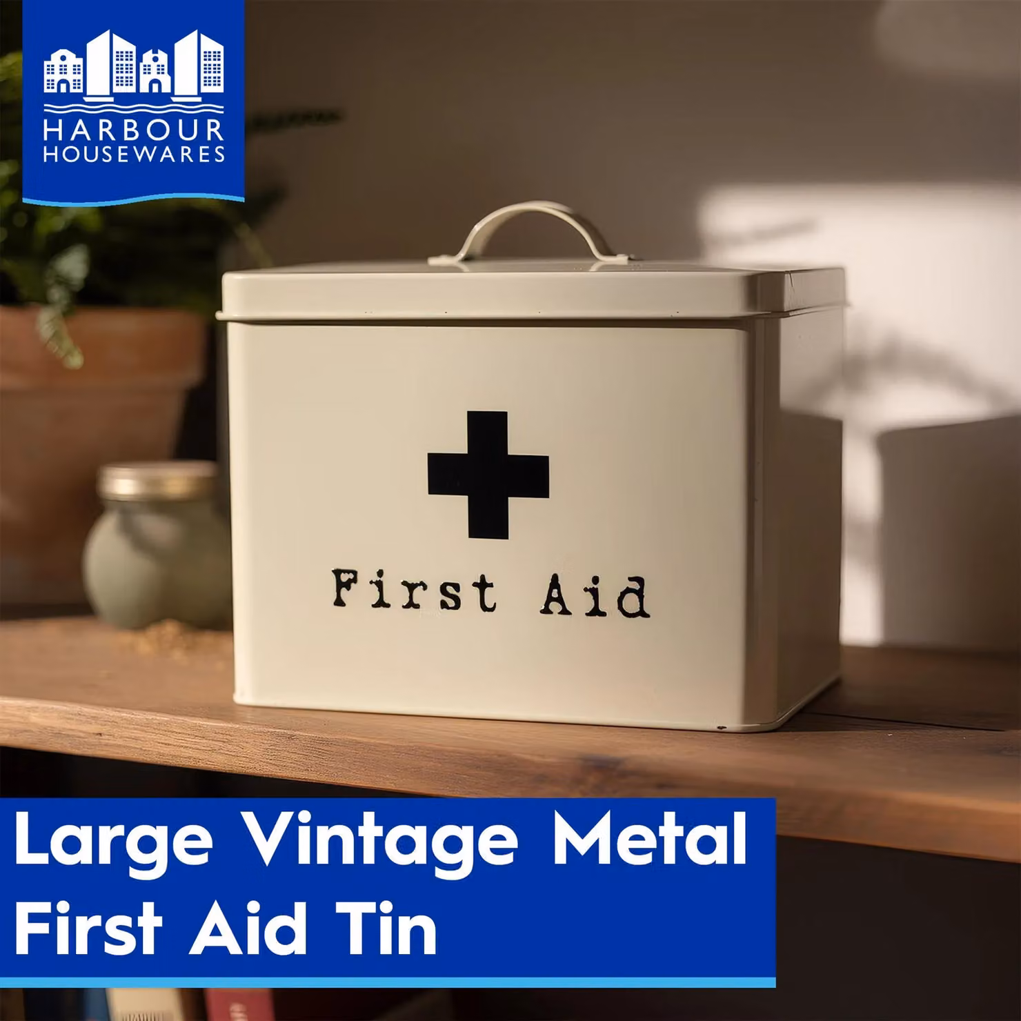 Harbour Housewares Vintage Metal First Aid Box in Black with Lid and Handles – 7