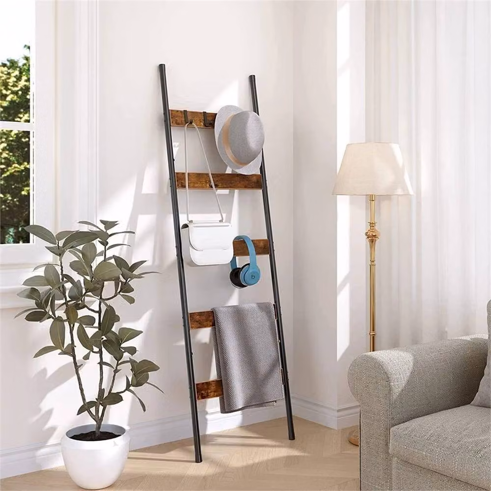 Nordara Brown Freestanding Towel Ladder Rack and Blanket Shelf, W: 44 cm, H: 160 cm – 2