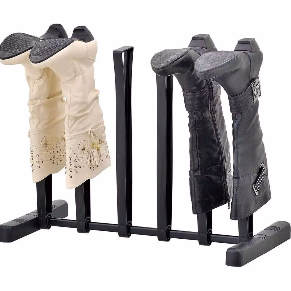 KORVIXA Freestanding 3 Pair Boot Organiser Storage Rack in Matt Black, W/D/H: 100 x 100 x 100 cm – 3