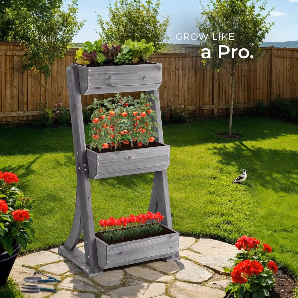 tectake Wooden Raised Bed Planter in Grey, W/D/H: 140 x 60 x 49 cm – 8