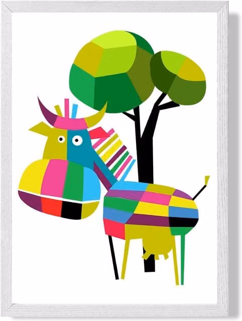 ARTZE Geometric Cow Animal Framed Print, Multicolour, White Frame, A3 – 1