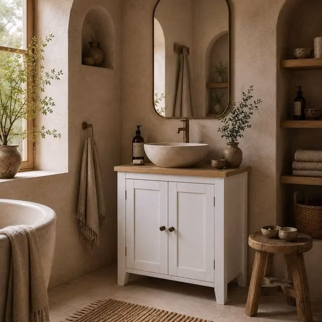 Wyld Haus Luzi Freestanding Under Sink Bathroom Cupboard in White with Hinged Doors and Internal Shelves, W/D/H: 60 x 30 x 60 cm