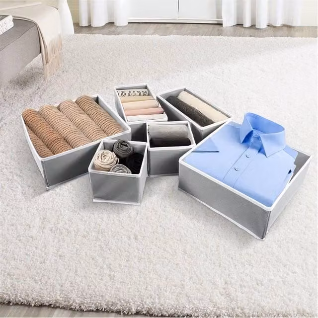 Nordara 12-Pack Grey Canvas and Cardboard Foldable Drawer Organisers for Socks and Ties