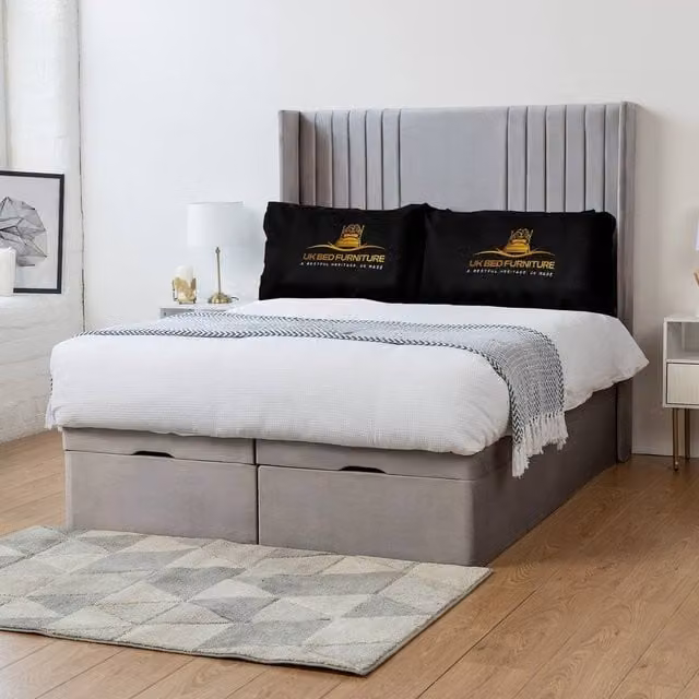 Luxor Living Luxor Wingback Ottoman Divan Bed with 54 Inch Headboard in Silver, Size: 180 x 200 cm – 1