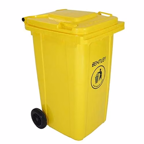 CHARLES BENTLEY 240 Litre Yellow Plastic Wheelie Bin with Flip Lid, W/D/H: 99 x 73 x 58.5 cm – 1