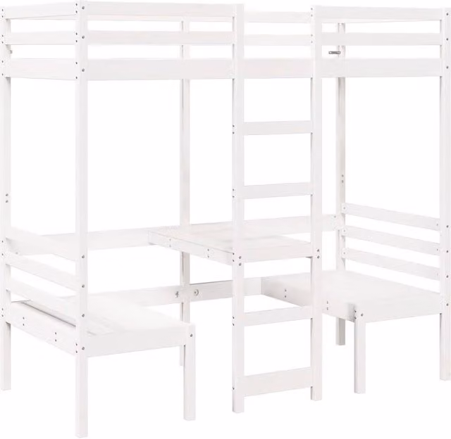 Berkfield Home Loft Bed Frame with Desk and Chairs in White Solid Pine, W/D/H: 80 x 200 cm