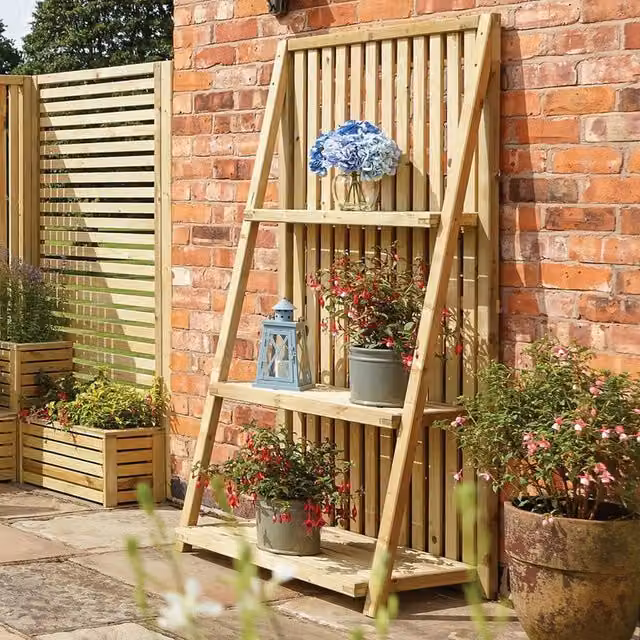 Rowlinsons Garden Creations Rustic Wood Plant Stand, Brown, W: 90 cm, H: 180 cm