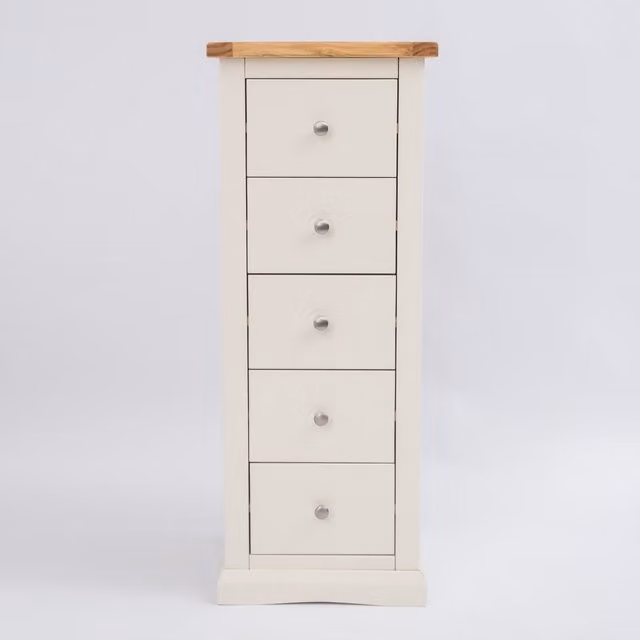 Cabinet Bits Castelli 5 Drawer Narrow Chest of Drawers in Off-White with Chrome Knobs